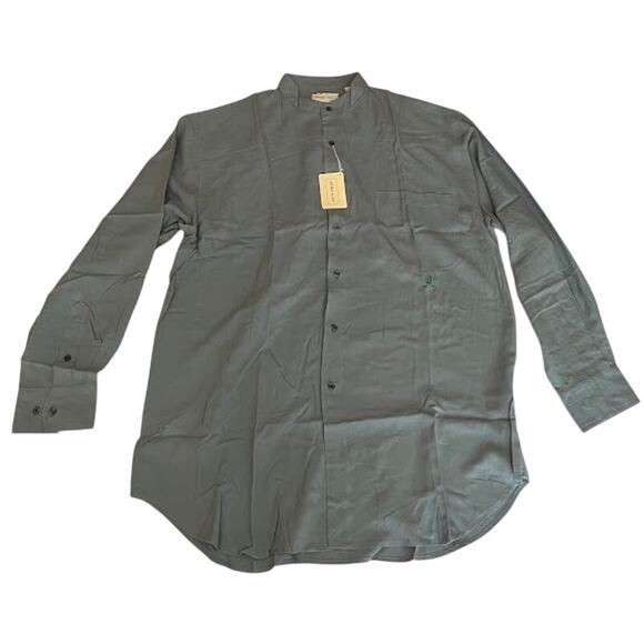 NWT VTG 90s Jeffrey Banks Shirt Silk Slate Blue Long Sleeve Button Down Sz L - Picture 1 of 6